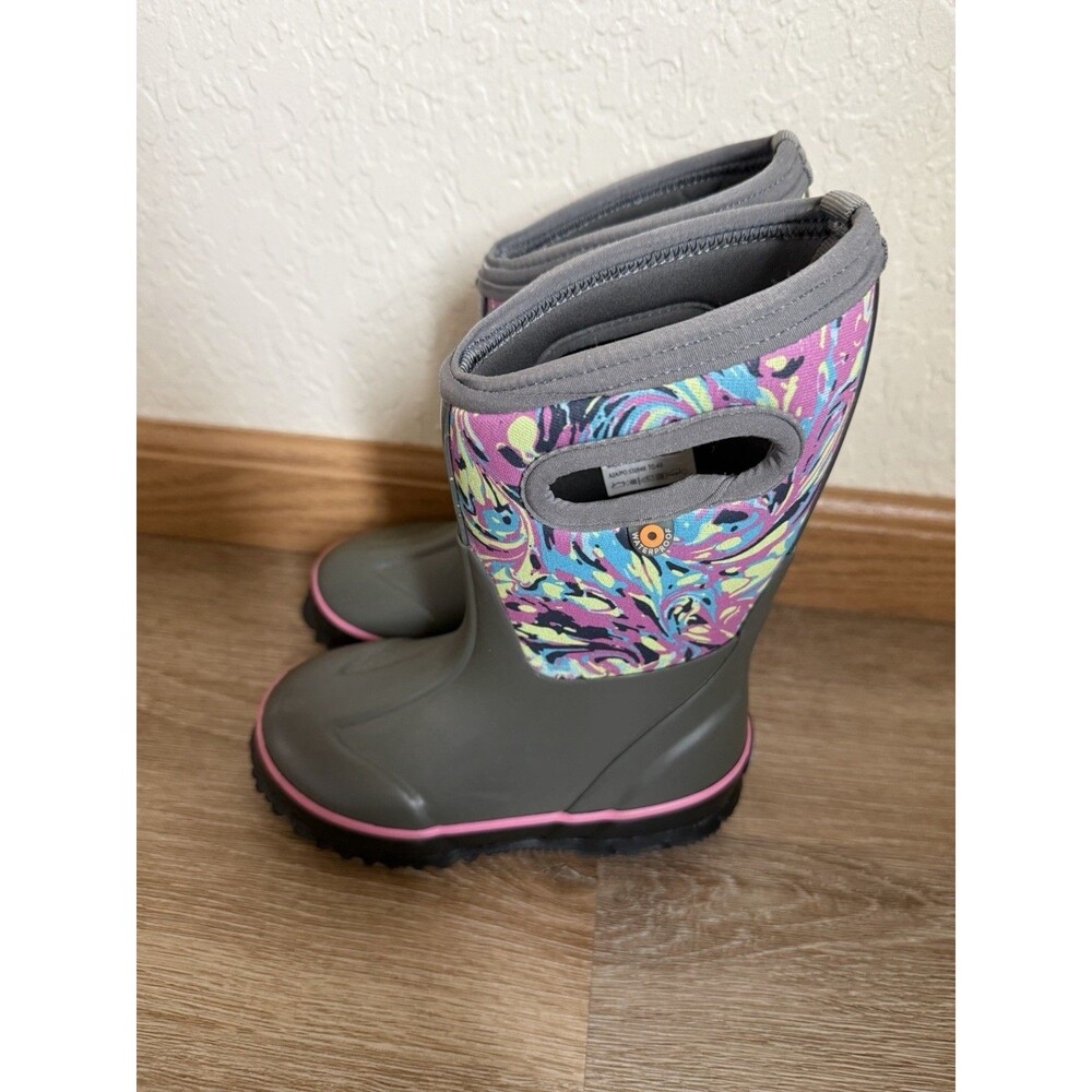 Bogs Kids Cold Weather Boots Girls Size 9 Marble Print Gray Winter Fall